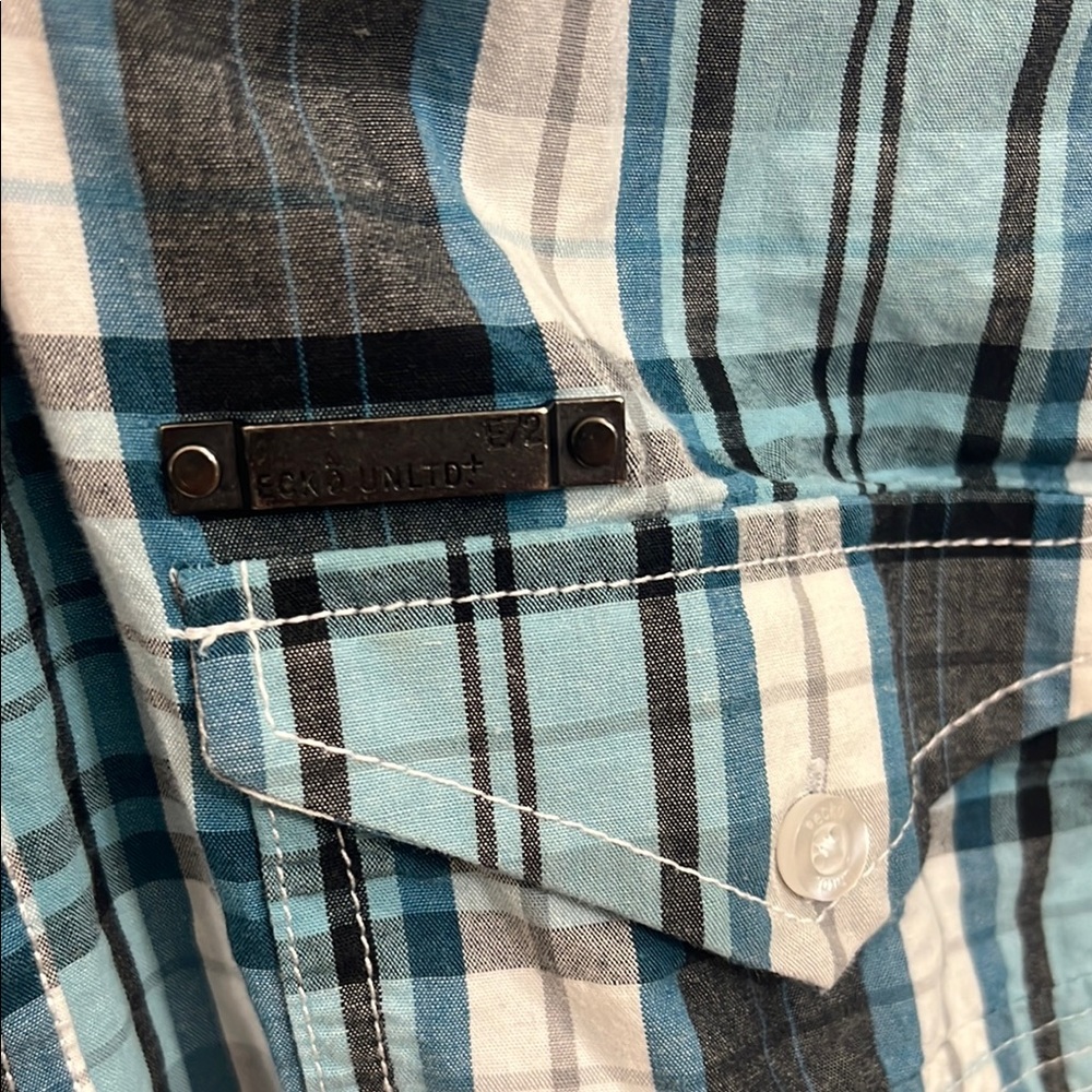 Ecko Unlimited Blue and Black Casual Button Down Shirt - Picture 3 of 4